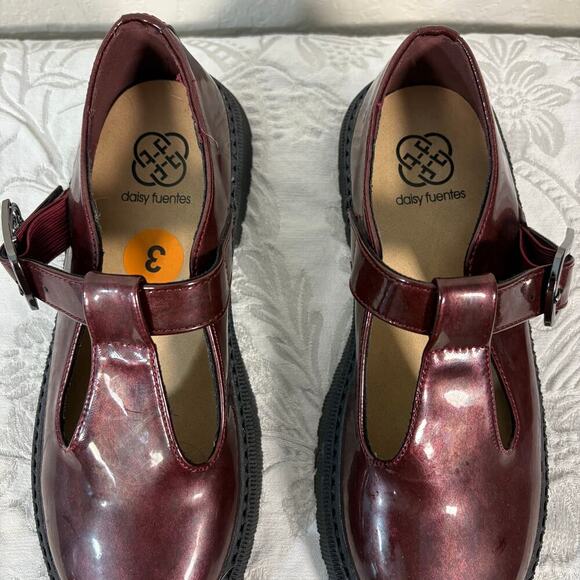 DAISY FUENTES Youth Girls Mary Jane Loafer Burgundy Sz 3 Preppy Dark Fairy Core - Picture 2 of 8